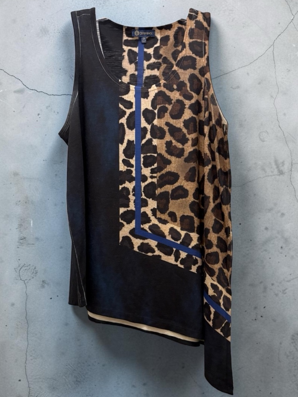 Democracy Womens Leopard Print Colorblock Asymmetric Sleeveless Top M Grunge,90s
